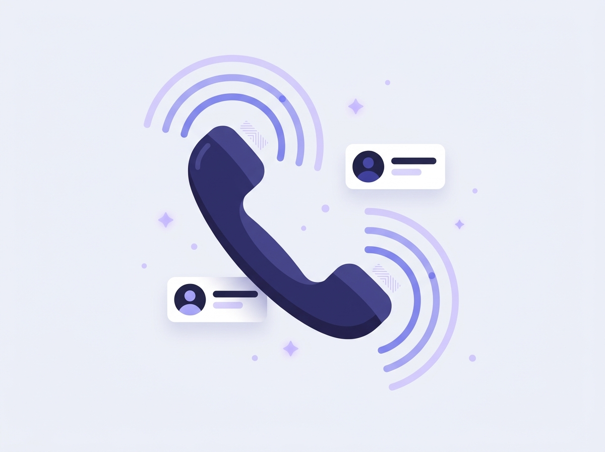 Illustration: Telefonhörer mit Anrufwellen — Schritt 1, Anfrage
